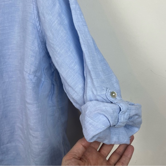 Sigrid Olsen 100% Linen Chambray Button Down Shirt 2X Coastal Nautical Layer - Picture 7 of 8